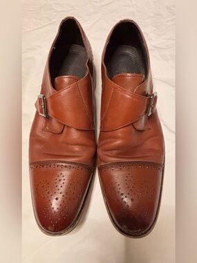Stacy Adams Men’s 12 M Brown Leather Monk Strap Brogue Cap Toe Dress Shoes